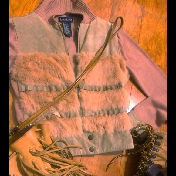 BEBE Fur & Leather Zip Jacket - Picture 3 of 8